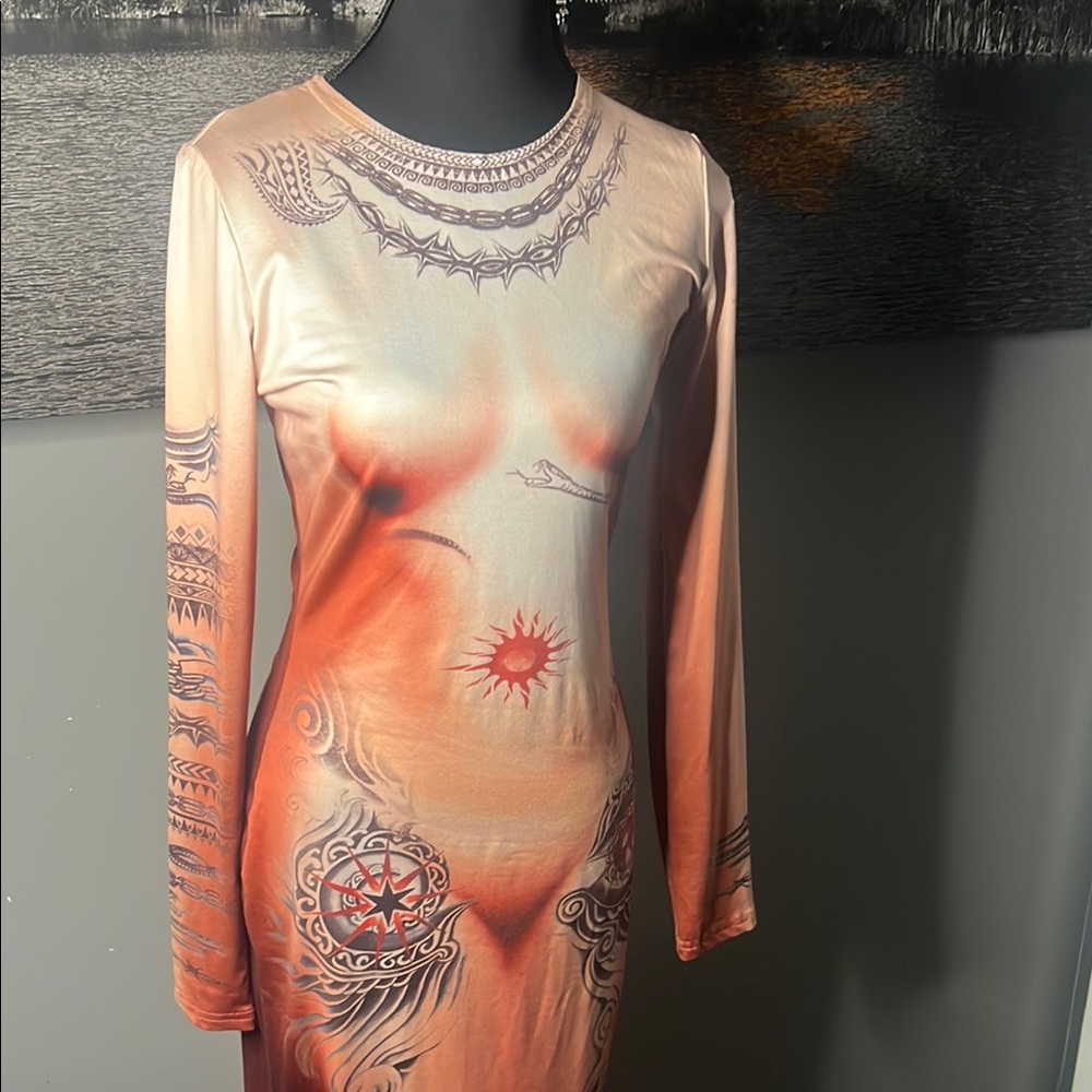 Private Label Orange Long Sleeve Mock Neck Bodycon Dress